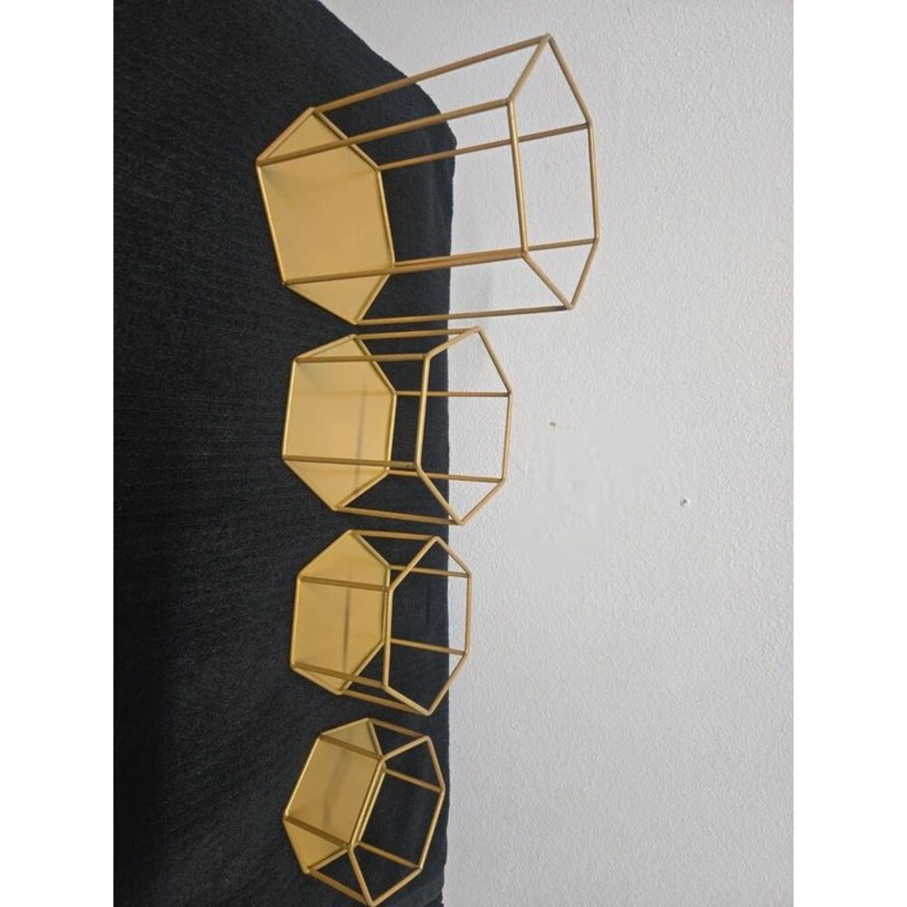 4-Piece Gold Geometric Hexagon Desk Organizer Set / Makeup Brush Vanity Storage